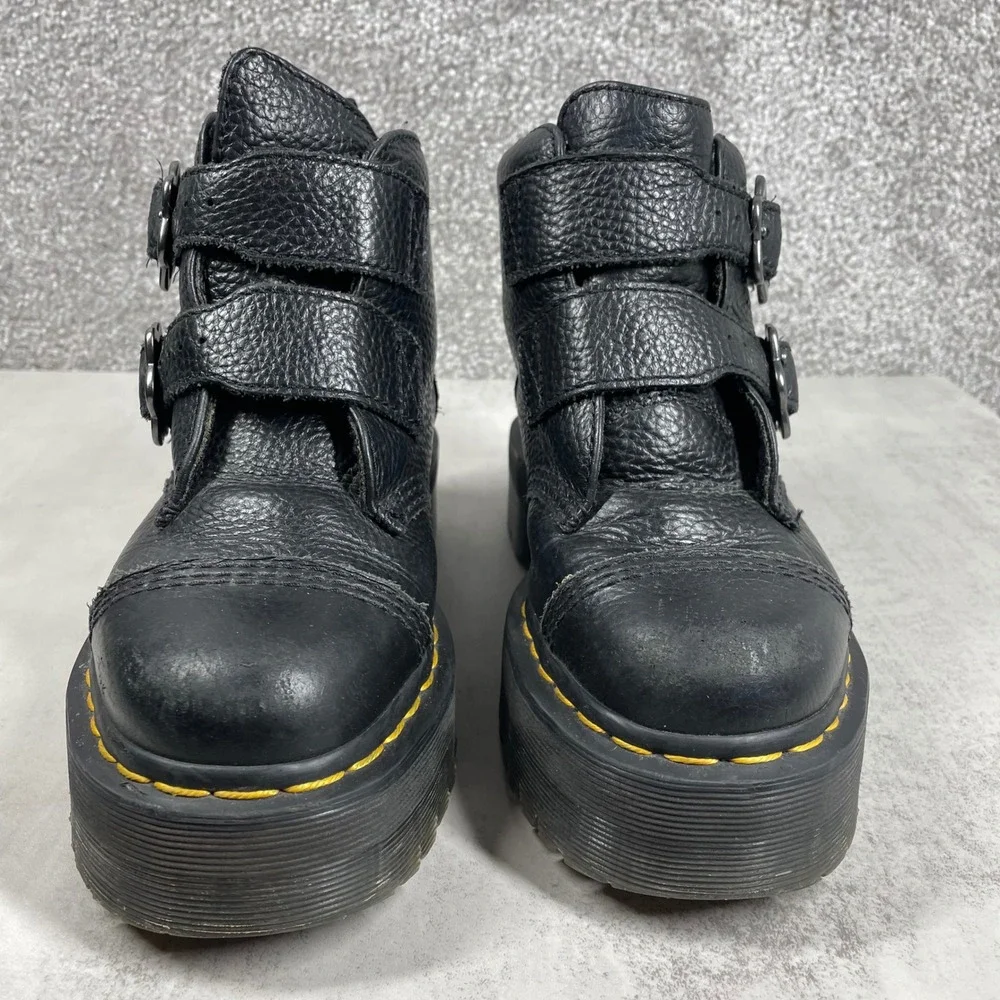 Dr Martens Boots Womens 6 Platform Buckle Flower Leather Grunge Punk Goth